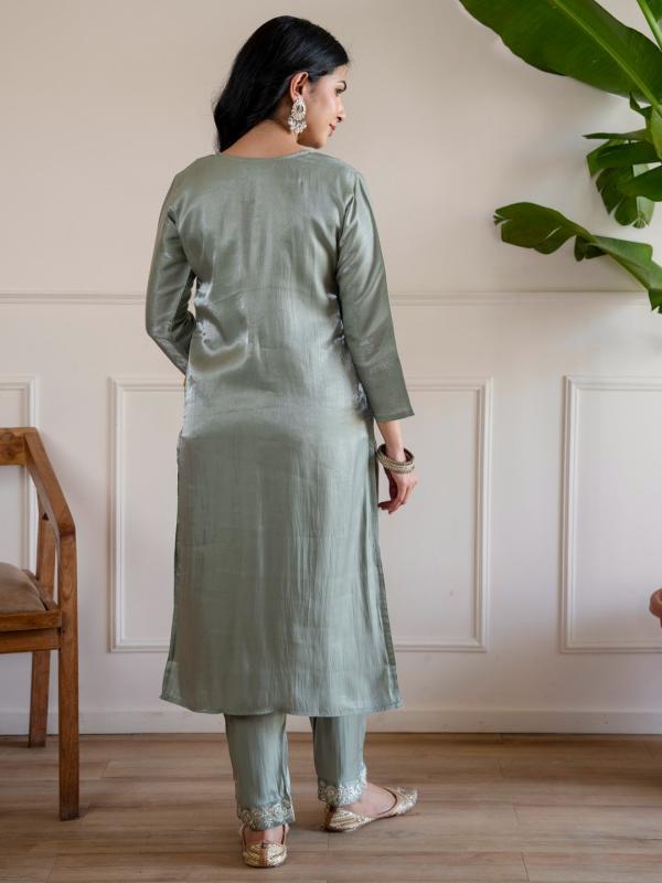 VP 9907 G Women’s Glass Roman Silk Straight Kurta Pent Dupatta Sets  | 3pcs Ethnic Set